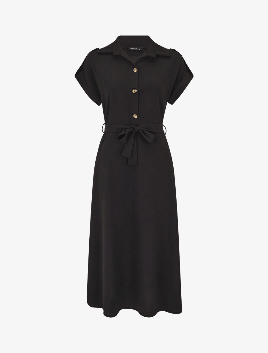 Robe longue fluide à manches courtes - Noir - 4