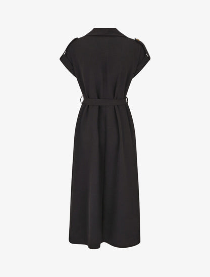 Robe longue fluide à manches courtes - Noir - 2
