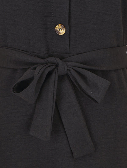 Robe longue fluide à manches courtes - Noir - 3