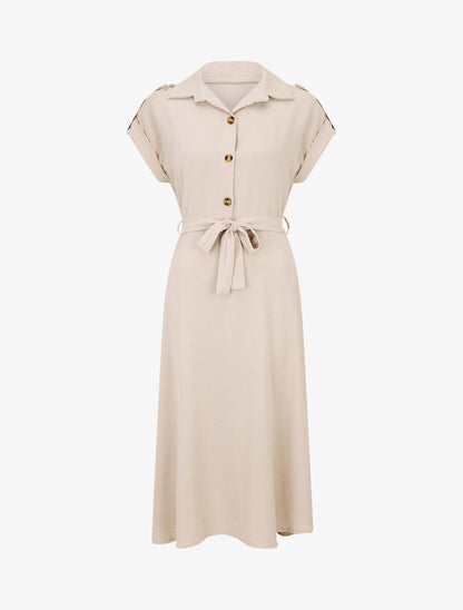 Robe longue fluide à manches courtes - Beige - 1