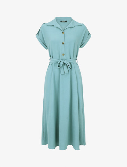 Robe longue fluide à manches courtes - Turquoise - 1