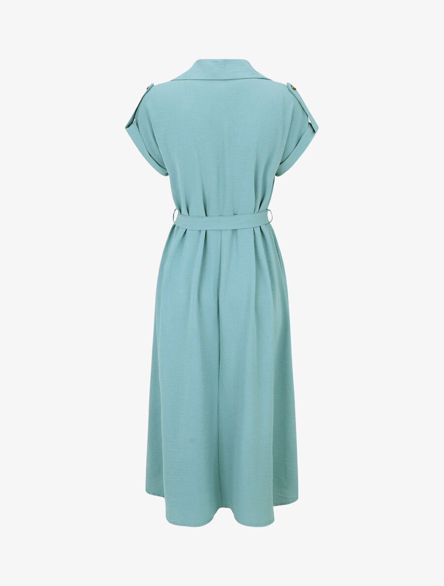 Robe longue fluide à manches courtes - Turquoise - 2