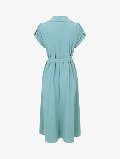 Robe longue fluide à manches courtes - Turquoise - 2