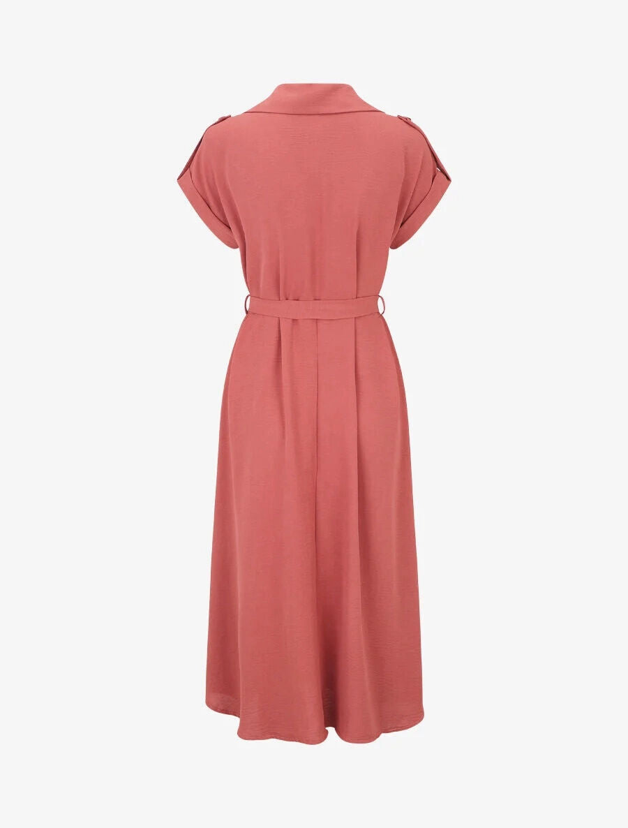 Robe longue fluide à manches courtes - Corail - 2