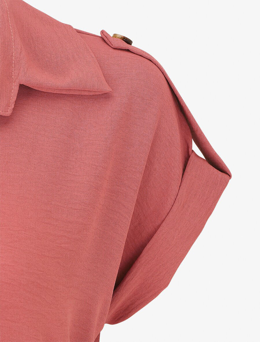 Robe longue fluide à manches courtes - Corail - 3