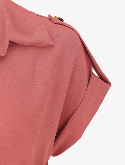 Robe longue fluide à manches courtes - Corail - 3