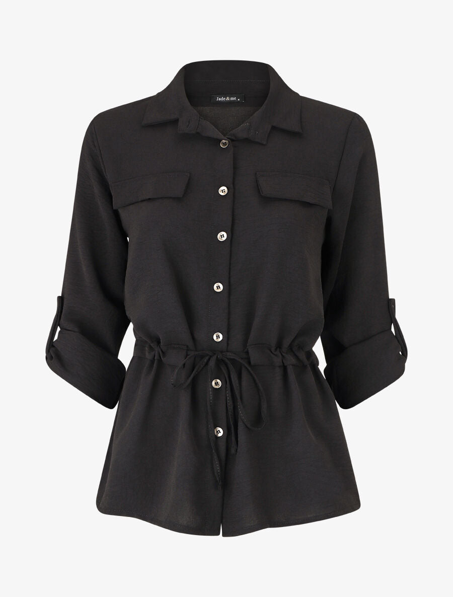 Chemise unie élastiquée - Noir - 1