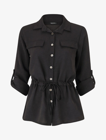 Chemise unie élastiquée - Noir - 1