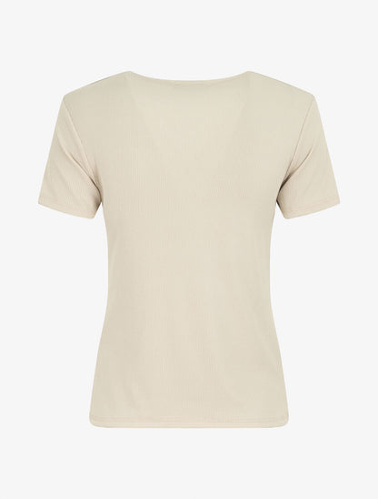 Top à col V froncé - Beige - 2