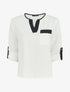 Blouse unie fluide à manches retroussables - Blanc - 5
