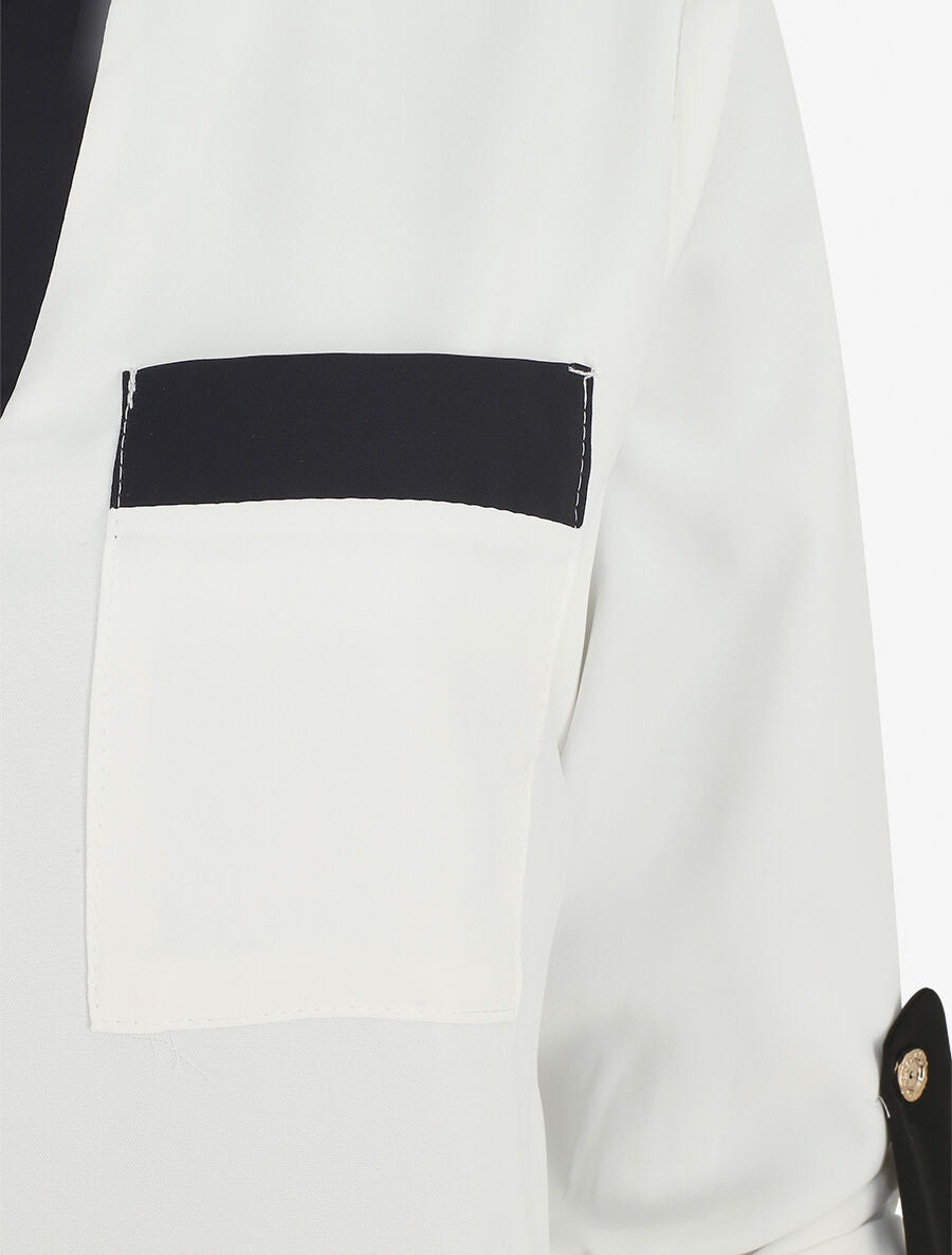 Blouse unie fluide à manches retroussables - Blanc - 3