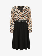 Robe bi-matière imprimé graphique - Noir - 5