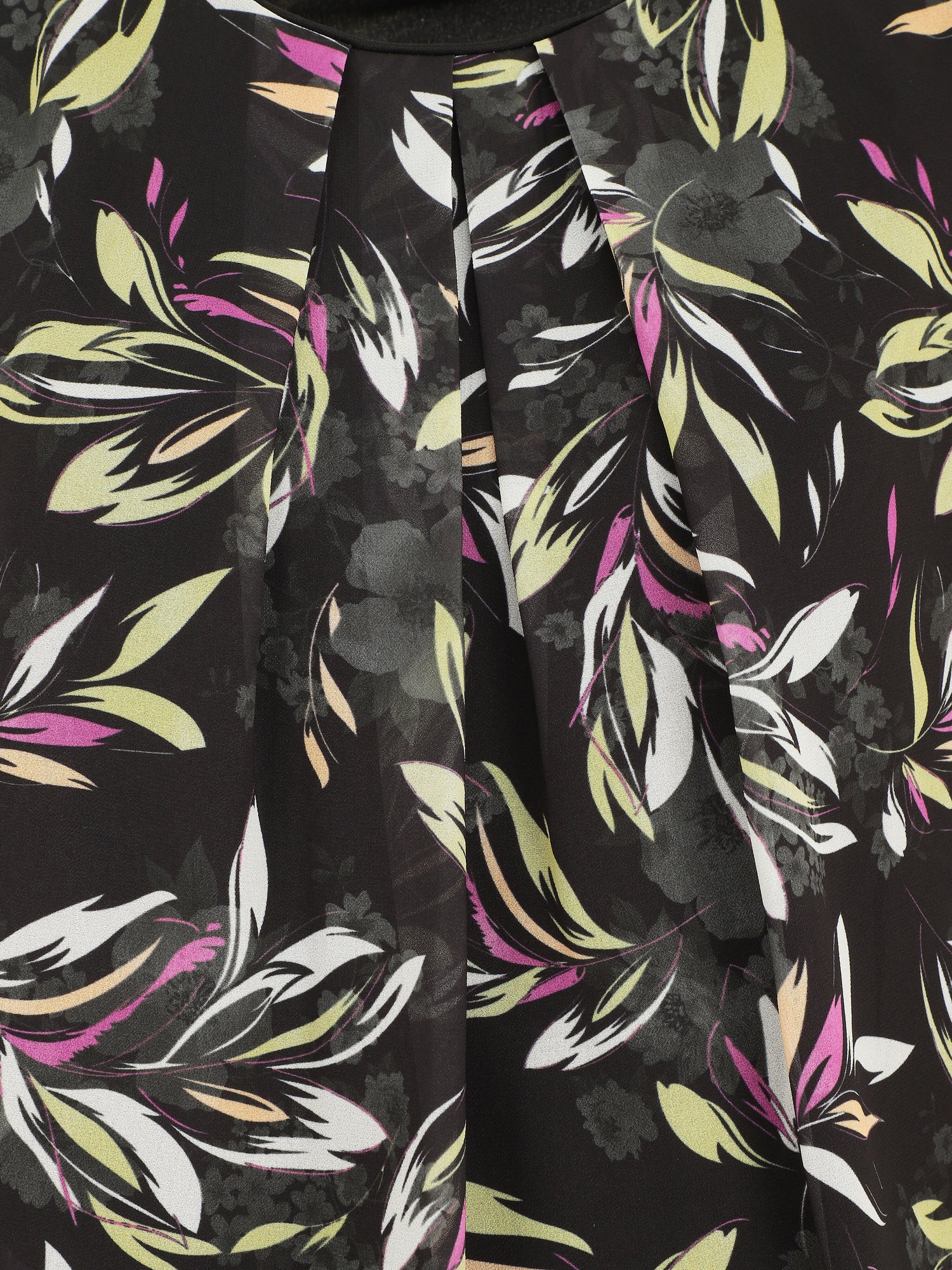 Blouse en voile coupe boule imprimé feuilles - Noir - 3