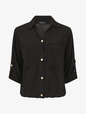 Chemise élastiquée unie manches longues - Noir - 4