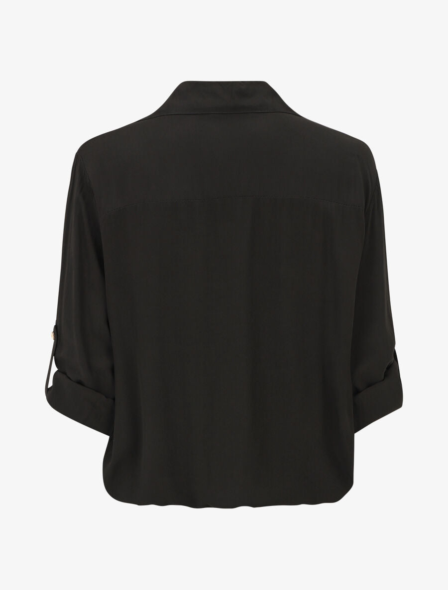 Chemise élastiquée unie manches longues - Noir - 2