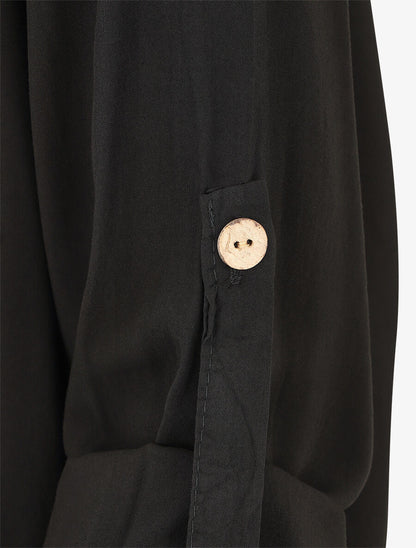 Chemise élastiquée unie manches longues - Noir - 3