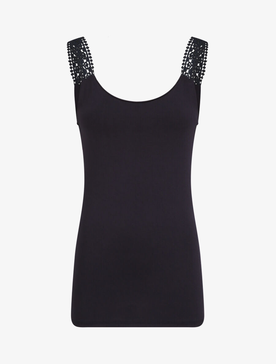Débardeur coupe droite à bretelles en crochet - Bleu nuit - 4