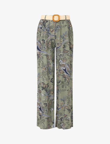 Pantalon fluide imprimé foulard - Kaki - 5