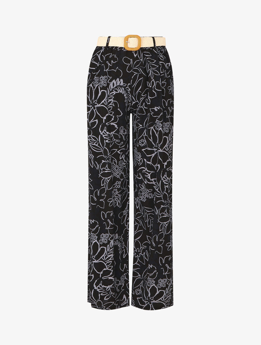 Pantalon fluide imprimé fleurs - Noir - 5