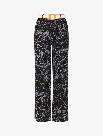 Pantalon fluide imprimé fleurs - Noir - 5