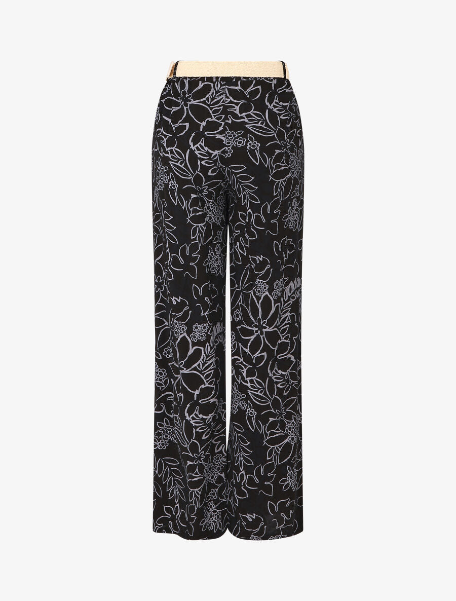 Pantalon fluide imprimé fleurs - Noir - 2