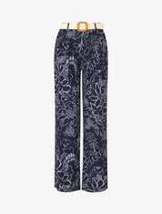 Pantalon fluide imprimé fleurs - Marine - 1