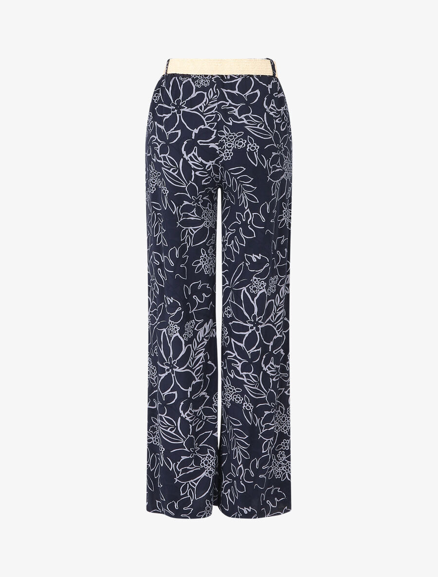 Pantalon fluide imprimé fleurs - Marine - 2