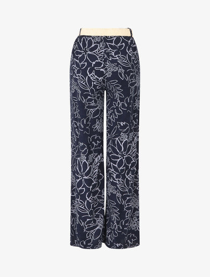 Pantalon fluide imprimé fleurs - Marine - 2