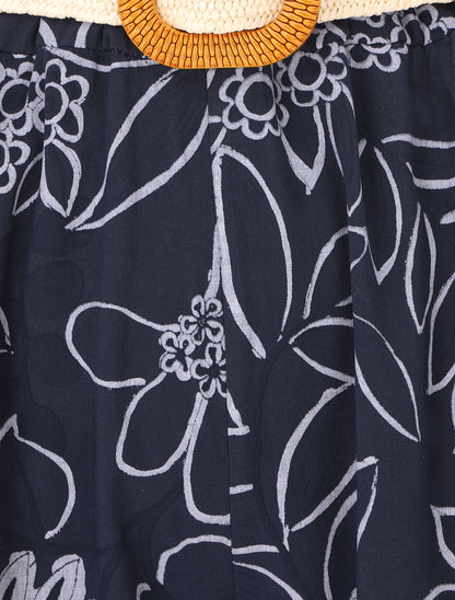 Pantalon fluide imprimé fleurs - Marine - 3