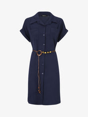 Robe chemise unie à manches courtes - Marine - 1