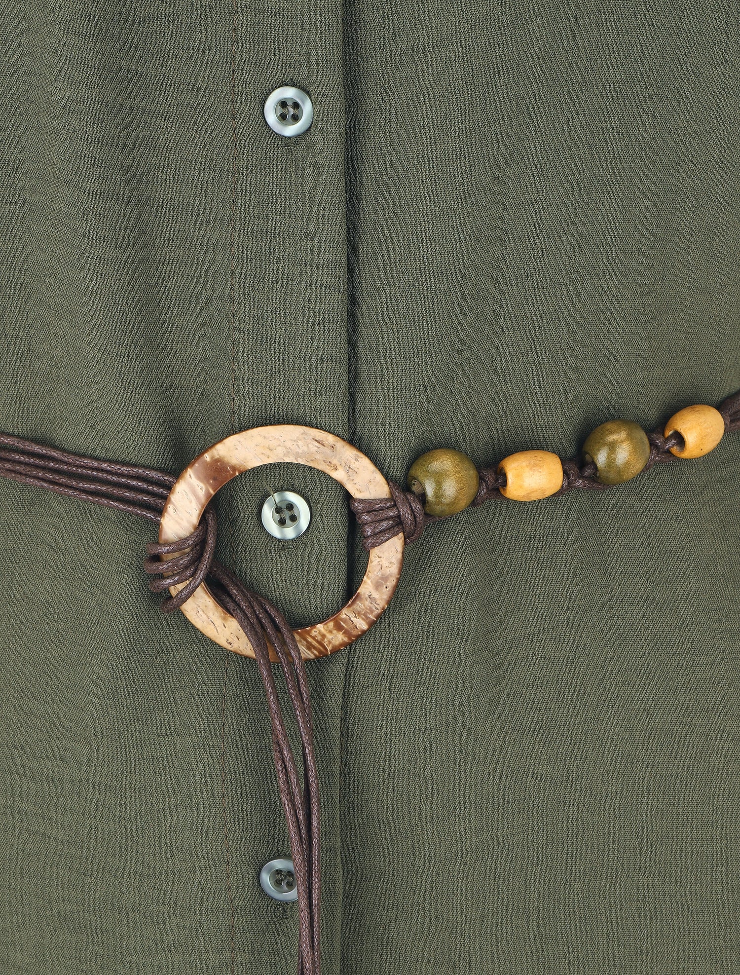 Robe chemise unie à manches courtes - Kaki - 3