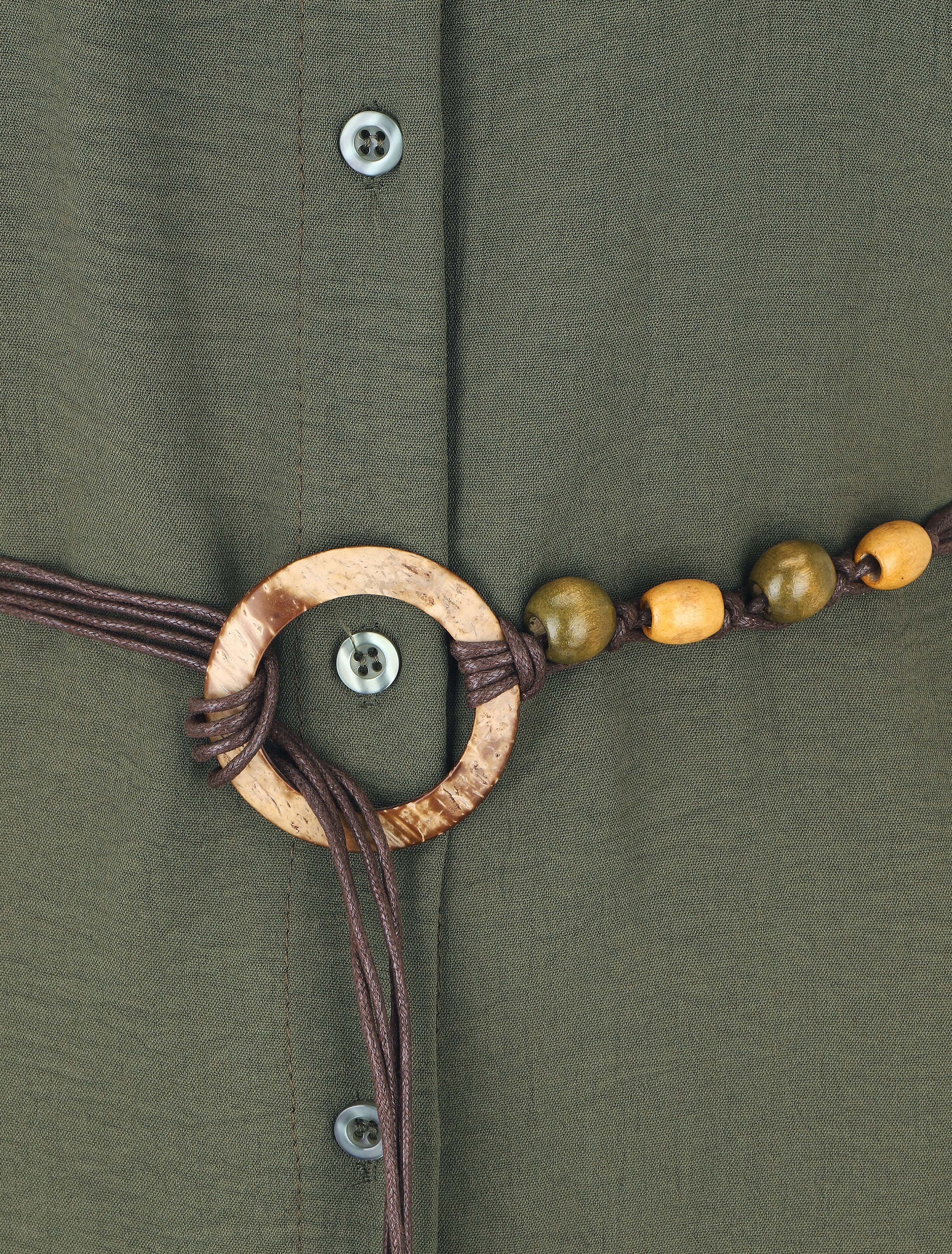 Robe chemise unie à manches courtes - Kaki - 3