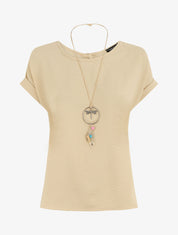 Top uni boutonné dos - Beige - 1