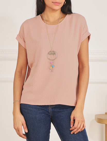 Top uni boutonné dos - Rose - 4