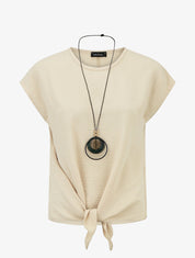 Top uni à noeud et manches courtes - Beige - 1