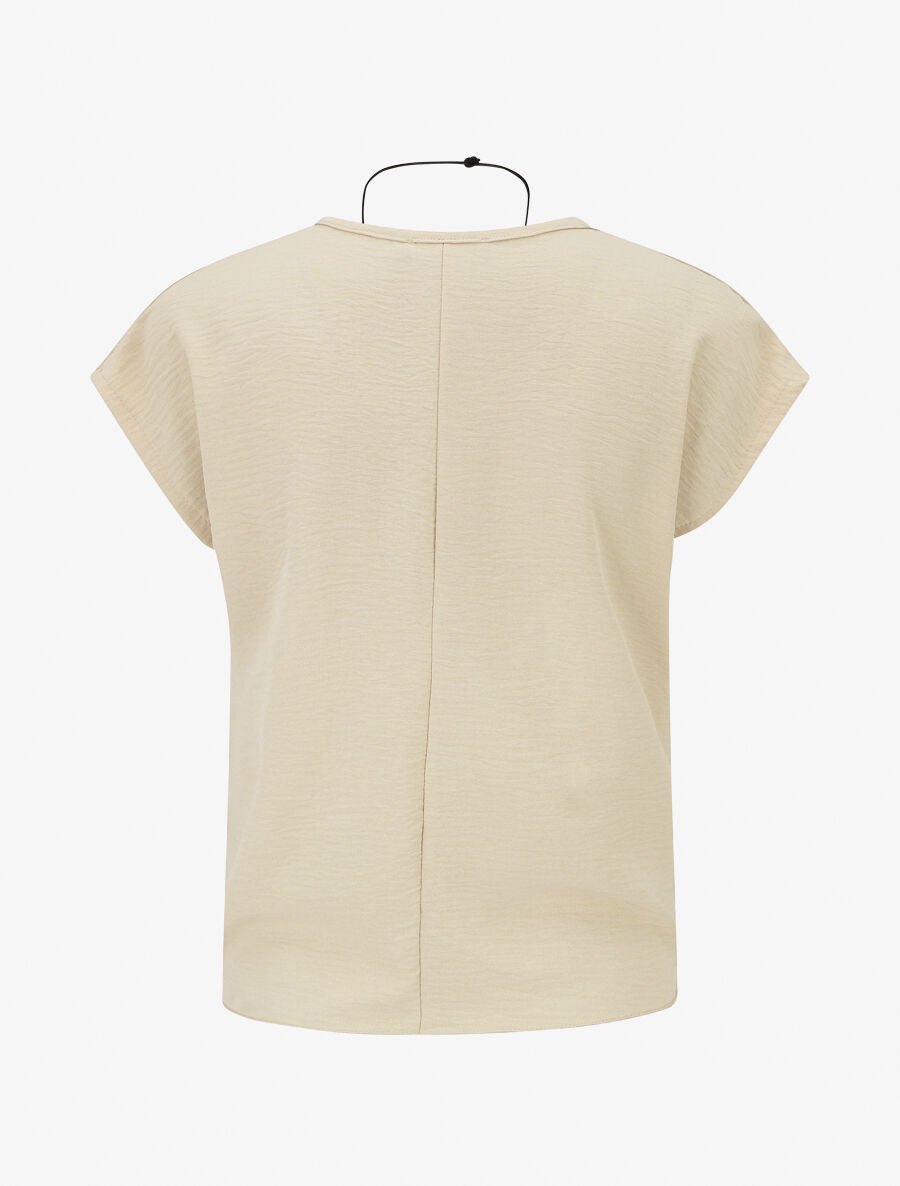 Top uni à noeud et manches courtes - Beige - 2