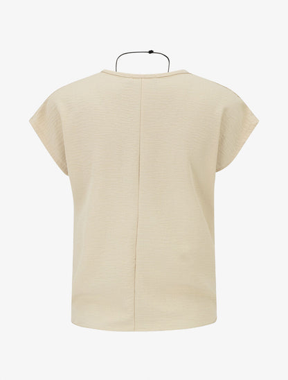 Top uni à noeud et manches courtes - Beige - 2