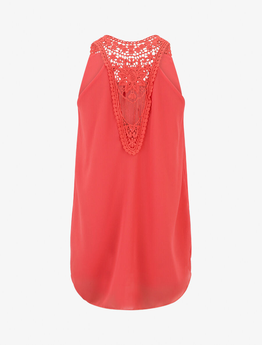 Top en voile sans manches dos en crochet - Corail - 2