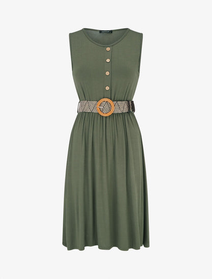 Robe unie à taille élastiquée - Kaki - 1