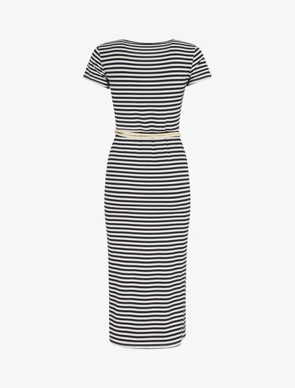 Robe longue à imprimé style marinière - Marine - 2