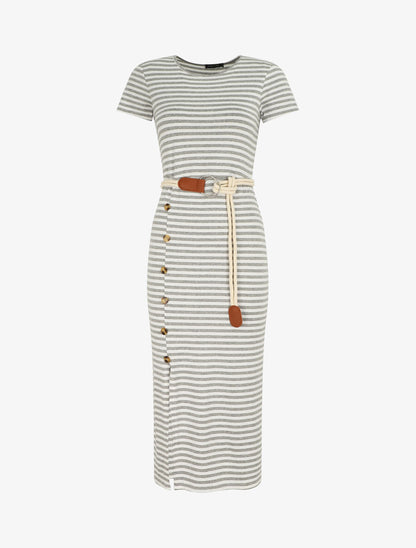 Robe longue à imprimé style marinière - Gris - 1