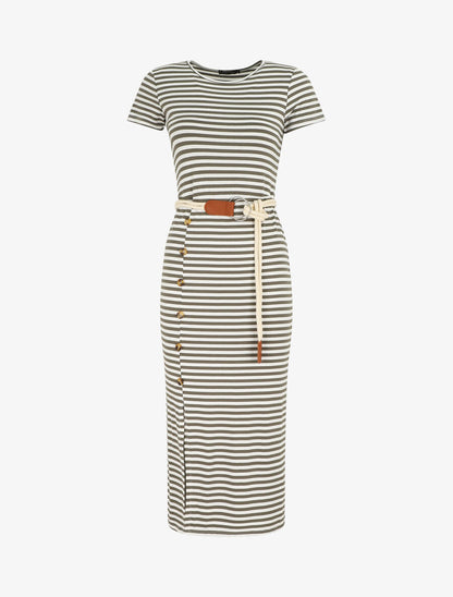 Robe longue à imprimé style marinière - Kaki - 4