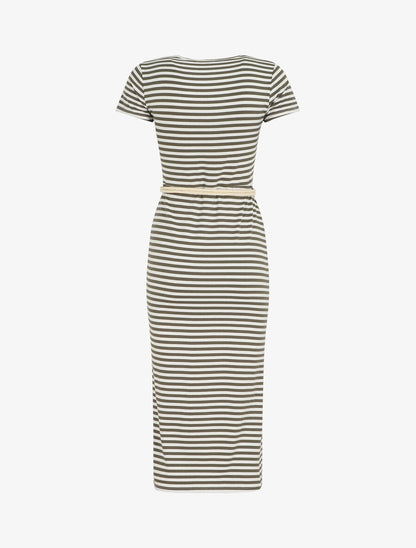 Robe longue à imprimé style marinière - Kaki - 2