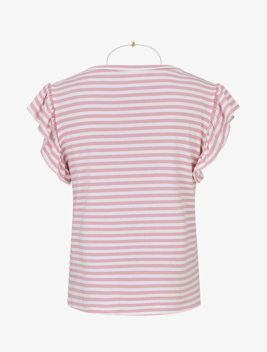 Top droit à rayures et sautoir - Rose - 2