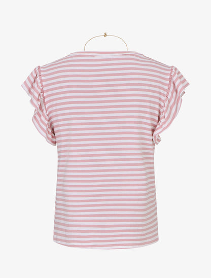Top droit à rayures et sautoir - Rose - 2