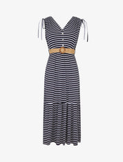 Robe imprimé rayures à taille élastiquée - Marine - 4