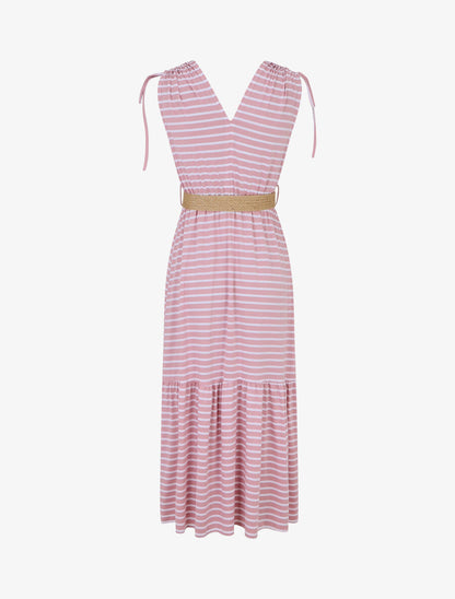 Robe imprimé rayures à taille élastiquée - Rose - 2