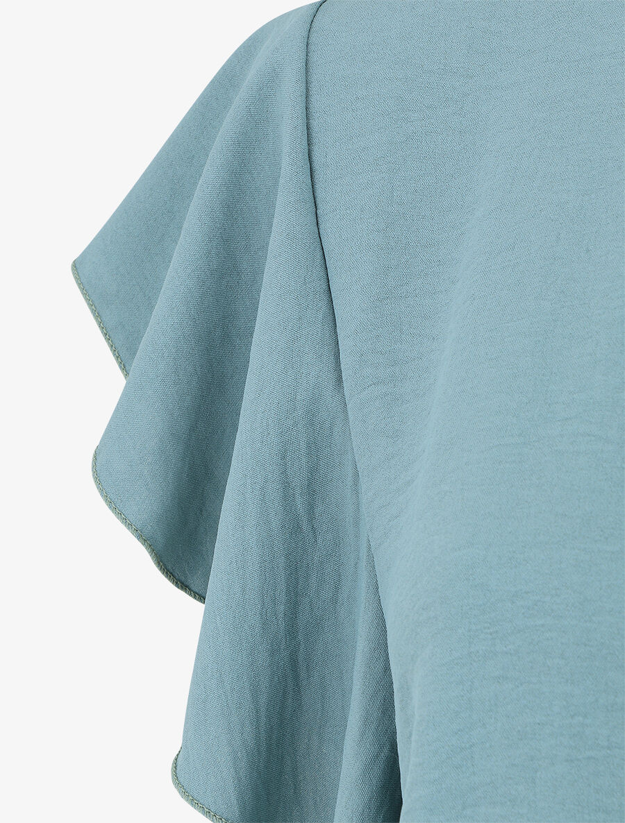 Top uni à manches volantées - Turquoise - 3