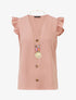 Top uni col V épaules volantées - Rose - 5