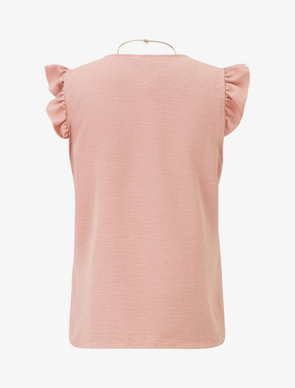 Top uni col V épaules volantées - Rose - 2